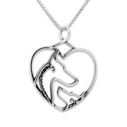 Doberman Pinscher Heart Pendant Mom and Pup in Sterling Silver on Box Chain.