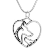 Doberman Pinscher Heart Necklace Mom and Pup in Sterling Silver on Snake Chain.