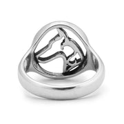 Doberman Pinscher Ring Head Design in Sterling Silver Back Side View.