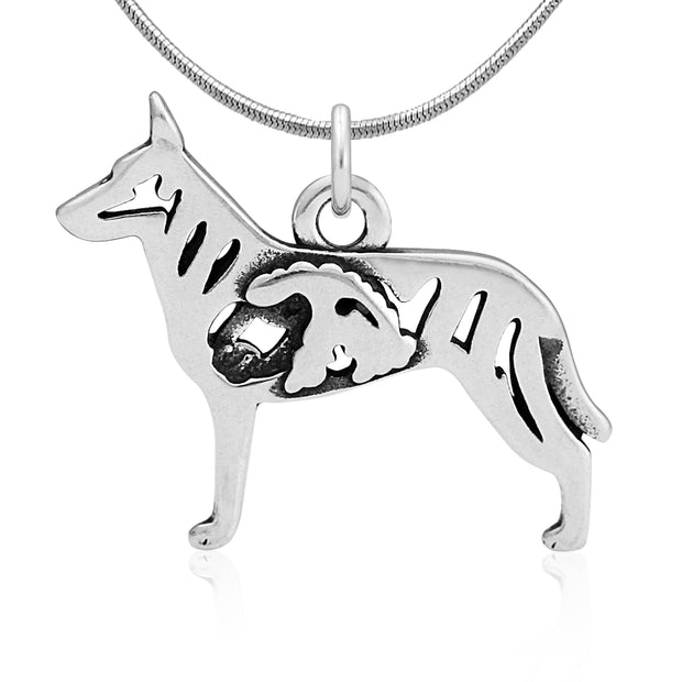 Dutch Shepherd Necklace Body Design with Sheep in Sterling Silver on Snake Chain.