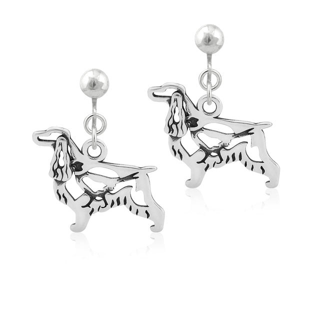 English Cocker Spaniel Clip-On Earrings Body Design with Pheasant in Sterling Silver.