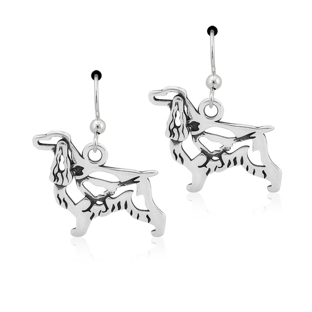 English Cocker Spaniel Earrings Body Design with Pheasant in Sterling Silver in French Hook.