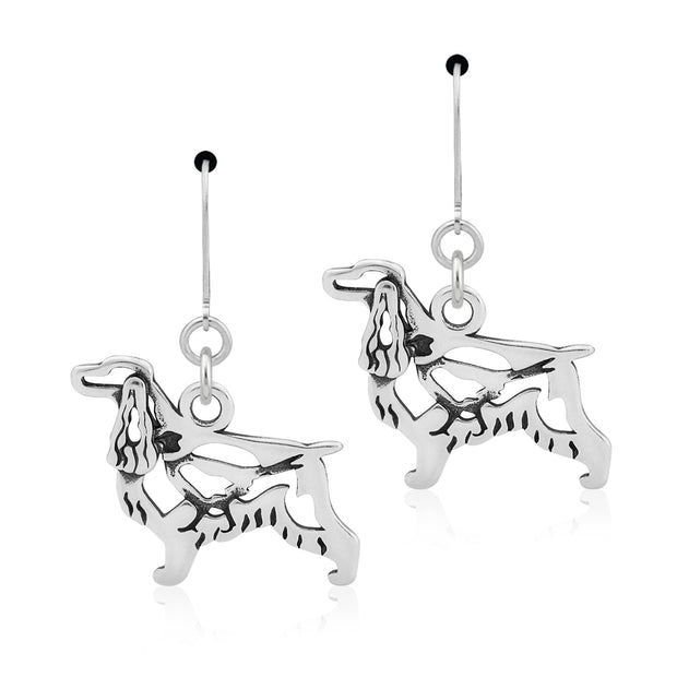 English Cocker Spaniel Earrings Body Design with Pheasant in Sterling Silver in Leverback.