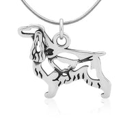 English Cocker Spaniel Necklace Body Design with Pheasant in Sterling Silver on Snake Chain.