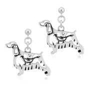 English Springer Spaniel Earrings Body Design with Pheasant in Sterling Silver in Dangle Post.