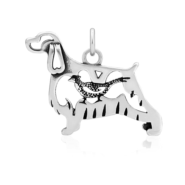 English Springer Spaniel Pendant Body Design with Pheasant in Sterling Silver.