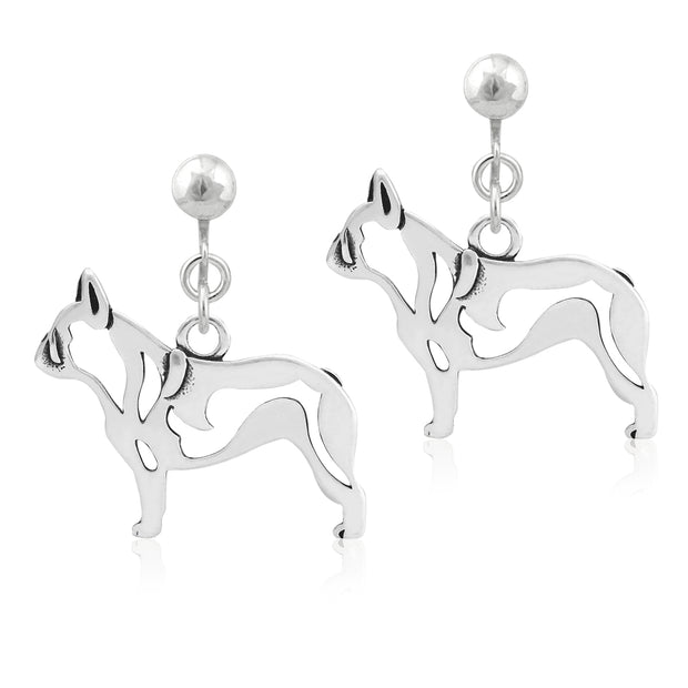 French Bulldog Clip-On Earrings Body Design in Sterling Silver.