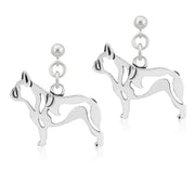 French Bulldog Earrings Body Design in Sterling Silver in Dangle Post.