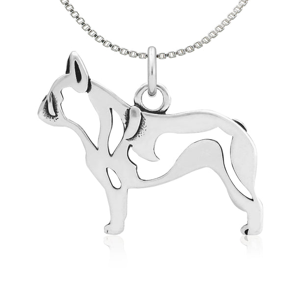 French Bulldog Necklace Body Design in Sterling Silver on Box Chain.