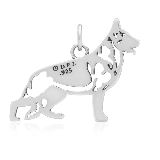 German Shepherd Pendant Body Design in Sterling Silver Back Side View.