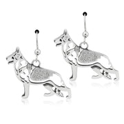 German Shepherd Earrings Body Design in Sterling Silver in French Hook.