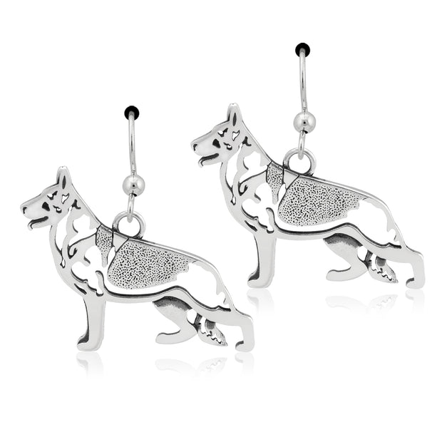 German Shepherd Earrings Body Design in Sterling Silver in French Hook.