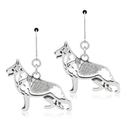 German Shepherd Earrings Body Design in Sterling Silver in Leverback.