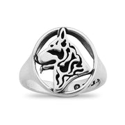 German Shepherd Ring Head Design in Sterling Silver.