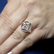 German Shepherd Ring Head Design in Sterling Silver on Model.