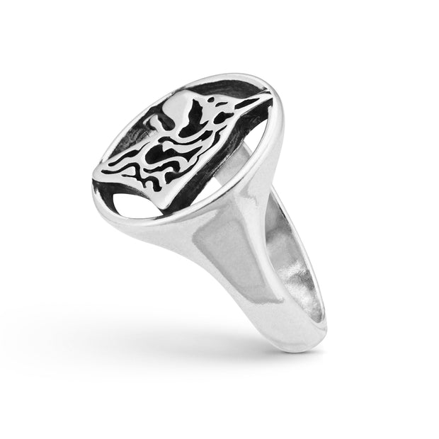 German Shepherd Ring Head Design in Sterling Silver Side View.