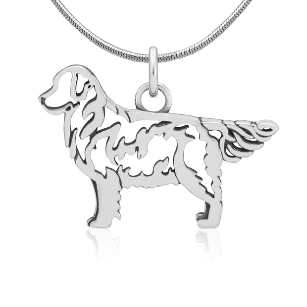 Golden Retriever Necklace Body Design in Sterling Silver on Snake Chain.