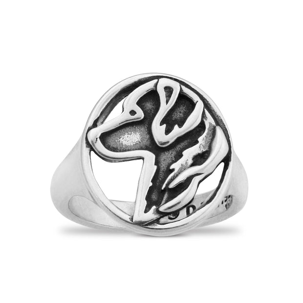 Golden Retriever Ring Head Design in Sterling Silver.