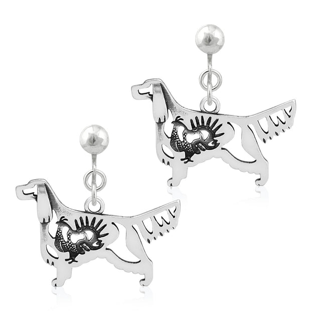 Gordon Setter Clip-On Earrings Body Design with Grouse in Sterling Silver.