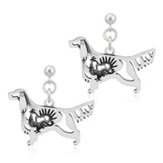 Gordon Setter Earrings Body Design with Grouse in Sterling Silver in Dangle Post.