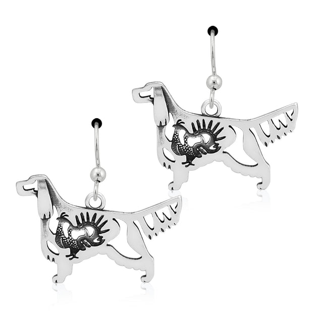 Gordon Setter Earrings Body Design with Grouse in Sterling Silver in French Hook.