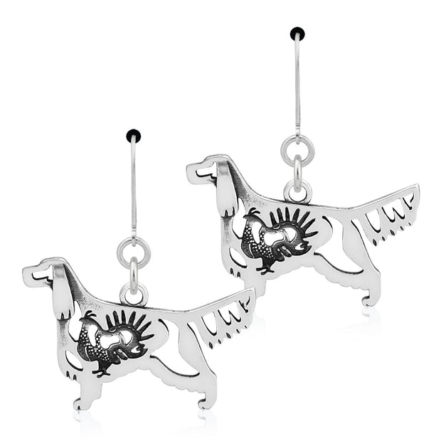 Gordon Setter Earrings Body Design with Grouse in Sterling Silver in Leverback.