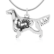 Gordon Setter Necklace Body Design with Grouse in Sterling Silver on Snake Chain.