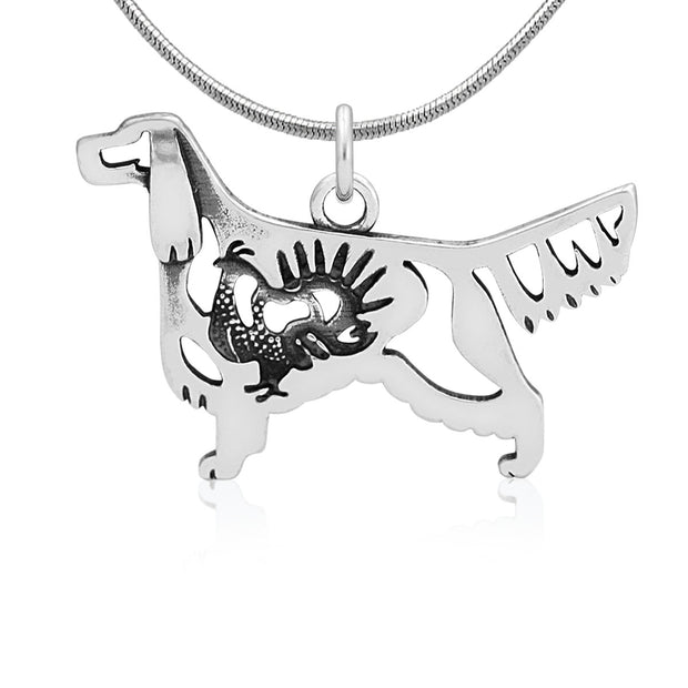 Gordon Setter Necklace Body Design with Grouse in Sterling Silver on Snake Chain.