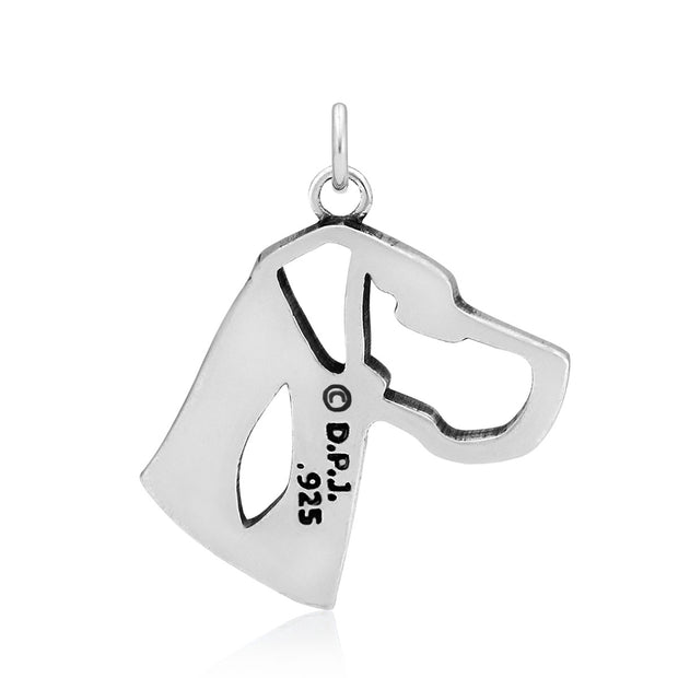 Great Dane Pendant Head Design with Natural Ears in Sterling Silver Back Side View.