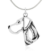 Great Dane Necklace Head Design with Natural Ears in Sterling Silver on Box Chain.