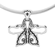 Great Dane Necklace Double Head Design in Sterling Silver on Omega Chain.