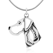 Great Dane Necklace Head Design with Natural Ears in Sterling Silver on Snake Chain.