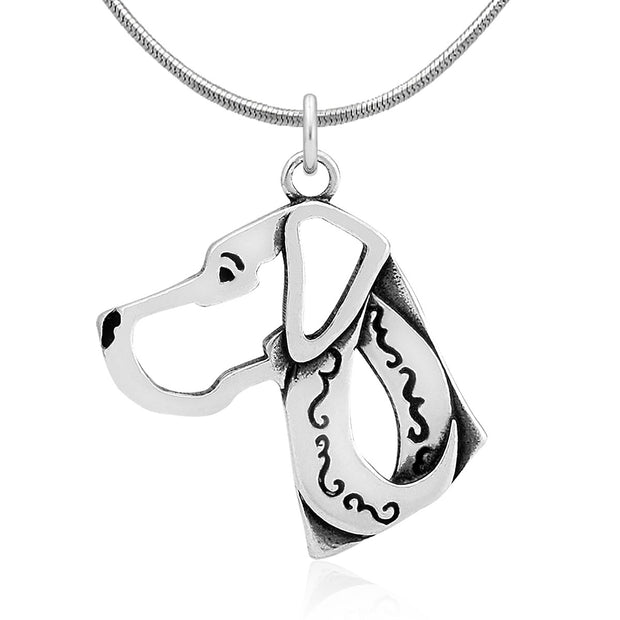 Great Dane Necklace Head Design with Natural Ears in Sterling Silver on Snake Chain.