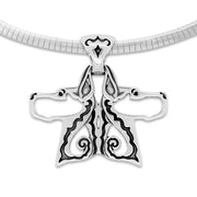 Great Dane Necklace Double Head Design in Sterling Silver on Omega Chain.