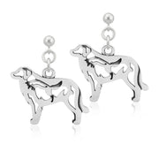 Great Pyrenees Earrings Body Design with Fox in Sterling Silver in Dangle Post.