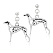 Greyhound Earrings Body Design with Fox in Sterling Silver in Dangle Post.