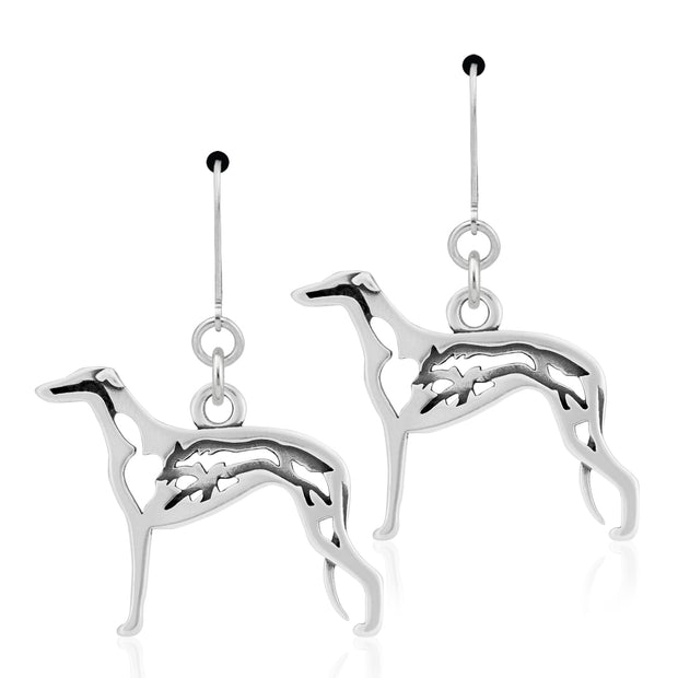 Greyhound Earrings Body Design with Fox in Sterling Silver in Leverback.