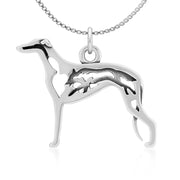 Greyhound Necklace Body Design with Fox in Sterling Silver on Box Chain.