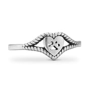 Heart with Cut Out Paw Print Ring in Sterling Silver.