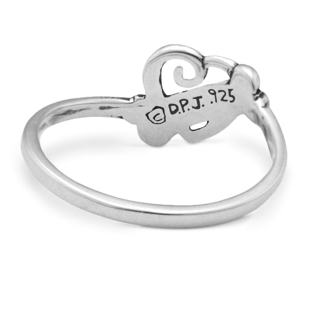 Heart and Dog Bone Ring, Sterling Silver K-9 Cupid Ring