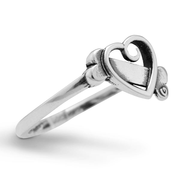 Heart and Dog Bone Ring, Sterling Silver K-9 Cupid Ring