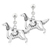 Irish Setter Clip-On Earrings Body Design with Grouse in Sterling Silver.