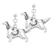 Irish Setter Earrings Body Design with Grouse in Sterling Silver in Dangle Post.