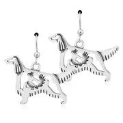 Irish Setter Earrings Body Design with Grouse in Sterling Silver in French Hook.