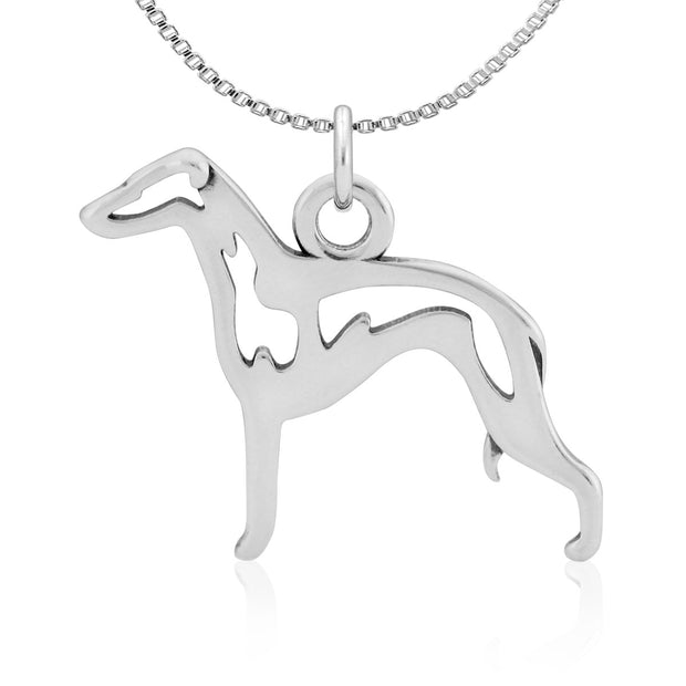 Italian Greyhound Necklace Body Design in Sterling Silver on Box Chain.