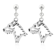 Jack Russell Terrier Clip-On Earrings Broken Coat Head Design in Sterling Silver.