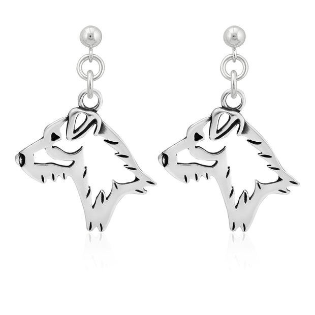 Jack Russell Terrier Earrings Broken Coat Head Design in Sterling Silver in Dangle Post.