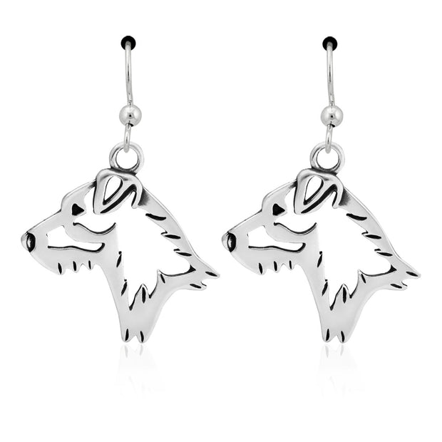 Jack Russell Terrier Earrings Broken Coat Head Design in Sterling Silver in French Hook.