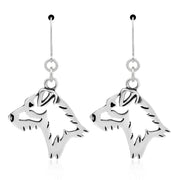 Jack Russell Terrier Earrings Broken Coat Head Design in Sterling Silver in Leverback.