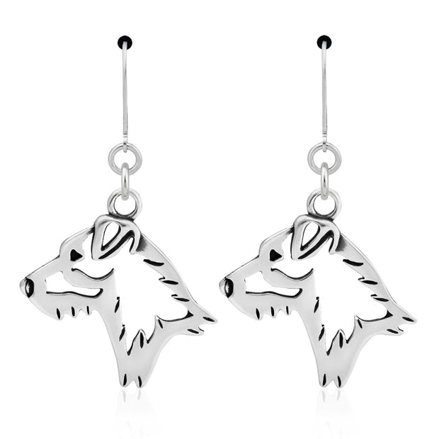 Jack Russell Terrier Earrings Broken Coat Head Design in Sterling Silver in Leverback.